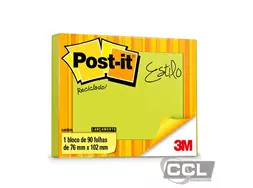 Bloco adesivo Post-it 657 reciclado verde 76mm x 102mm com 90 folhas 3M