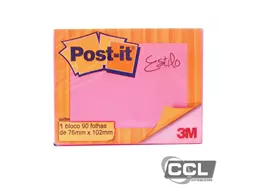 Bloco adesivo Post-it 657 rosa 76mm x 102mm com 90 folhas 3M