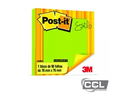 Bloco post-it 654 76x76 verde neon 90 folhas 3M