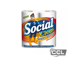 Papel toalha folha dupla de picotar Social Clean com 2 rolos de 50 folhas