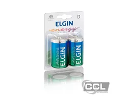 Pilha grande D alcalina Elgin blister com 2 unidades