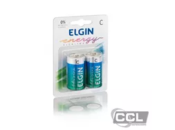 Pilha mdia C alcalina Elgin blister com 2 unidades