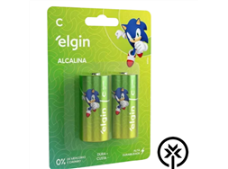 Pilha mdia C alcalina Elgin blister com 2 unidades